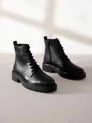 Black Premium Leather Lace-Up Boots - Image 6 of 12