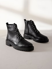 Black Premium Leather Lace-Up Boots - Image 7 of 12