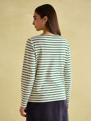Joules Festive Harbour Green/White Boat Neck Breton Top - Image 2 of 6