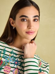 Joules Festive Harbour Green/White Boat Neck Breton Top - Image 5 of 6