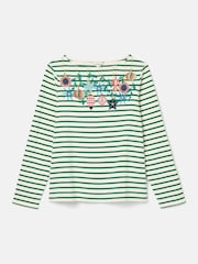 Joules Festive Harbour Green/White Boat Neck Breton Top - Image 6 of 6
