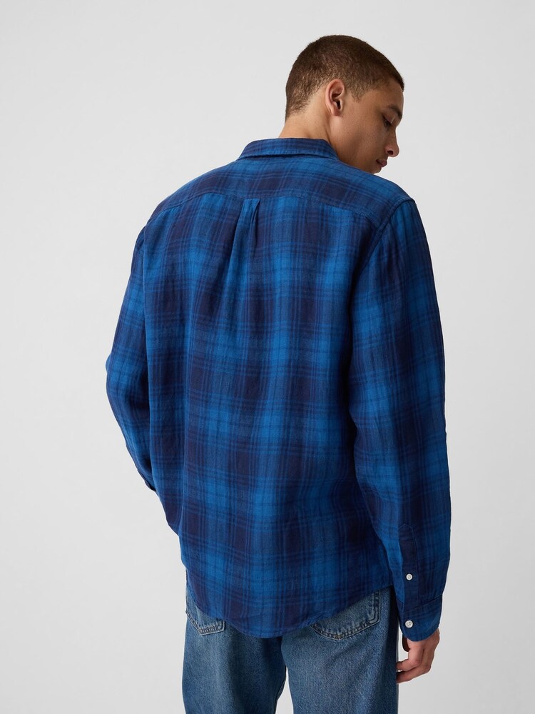Gap Blue Check 100% Linen Long Sleeve Shirt - Image 2 of 5