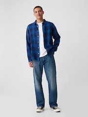 Gap Blue Check 100% Linen Long Sleeve Shirt - Image 3 of 5