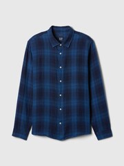 Gap Blue Check 100% Linen Long Sleeve Shirt - Image 4 of 5