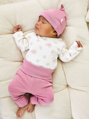 JoJo Maman Bébé Cream 3-Piece Floral Body, Trousers & Hat Set - Image 1 of 10