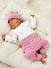 JoJo Maman Bébé Cream 3-Piece Floral Body, Trousers & Hat Set - Image 2 of 10
