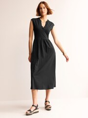 Boden Black Petite Chloe Notch Jersey Midi Dress - Image 1 of 5