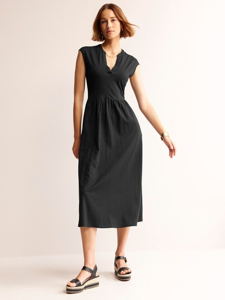 Boden Black Petite Chloe Notch Jersey Midi Dress - Image 1 of 5