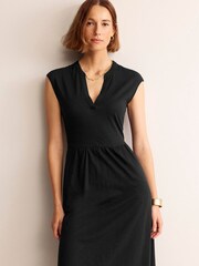 Boden Black Petite Chloe Notch Jersey Midi Dress - Image 4 of 5