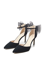 Preto - Moda in Pelle Jazlyne Stilletto Pointed Shoes With Bow Trim - Imagem 2 de 4