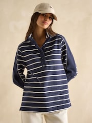 Navy Blue Cotton - سويت شيرت Southwold مخطط بأزرار طولية من Joules - صورة 1 من 8