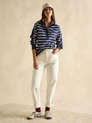 Navy Blue Cotton - سويت شيرت Southwold مخطط بأزرار طولية من Joules - صورة 3 من 8