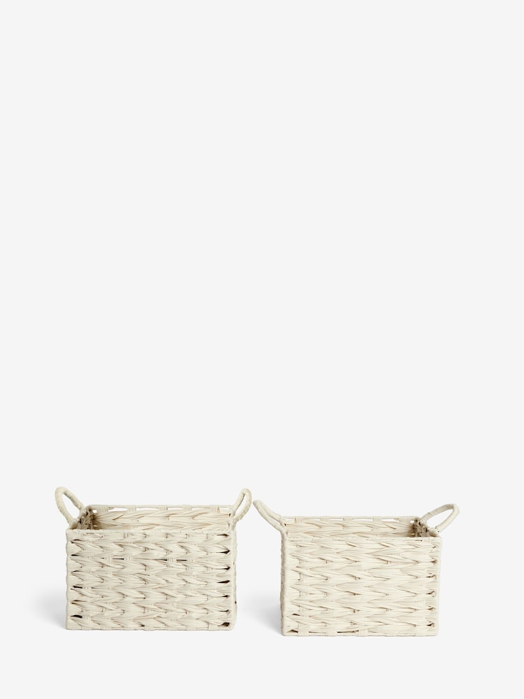 Set of 2 Cream Woven Plastic Storage Baskets - Image 3 of 3