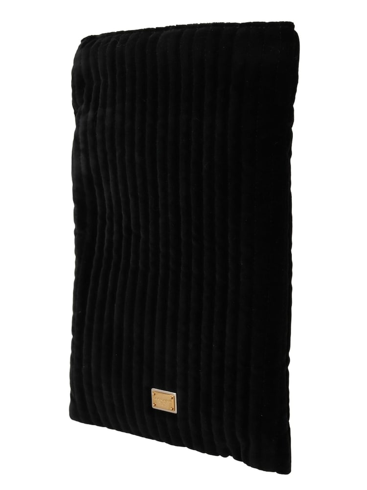 Dolce & Gabbana Velvet Quilt Drawstring Logo Plaque Pouch Black Bag - Image 4 of 4