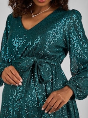 JoJo Maman Bébé Green Sequin V-Neck Maternity Mini Dress - Image 4 of 5