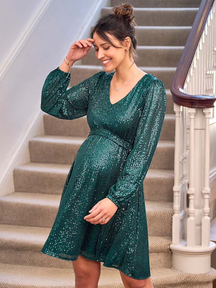 Grün - Jojo Maman Bébé – Umstands-Minikleid mit Pailletten und V-Ausschnitt - Bild 5 von 5 Grün - Jojo Maman Bébé – Umstands-Minikleid mit Pailletten und V-Ausschnitt - Bild 5 von 5