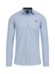 Raging Bull Blue 100% Cotton Long Sleeve Pentagon Pattern Poplin Shirt - Image 10 of 11