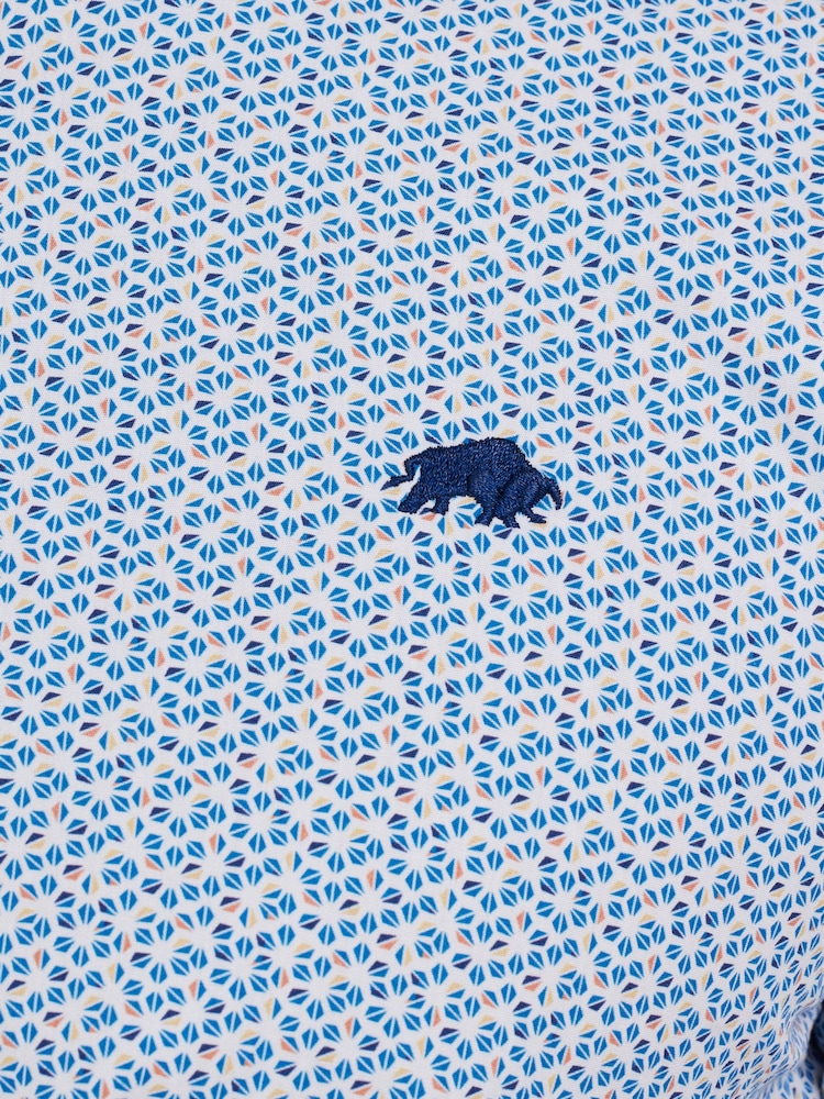 Raging Bull Blue 100% Cotton Long Sleeve Pentagon Pattern Poplin Shirt - Image 11 of 11