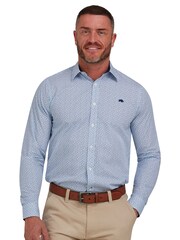 Raging Bull Blue 100% Cotton Long Sleeve Pentagon Pattern Poplin Shirt - Image 7 of 11
