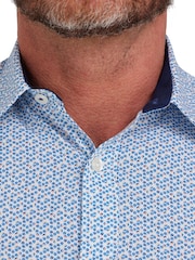 Raging Bull Blue 100% Cotton Long Sleeve Pentagon Pattern Poplin Shirt - Image 8 of 11