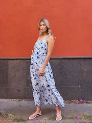 Crew Clothing Blue Flori Abstract Floral Print Sundress - Image 1 of 6