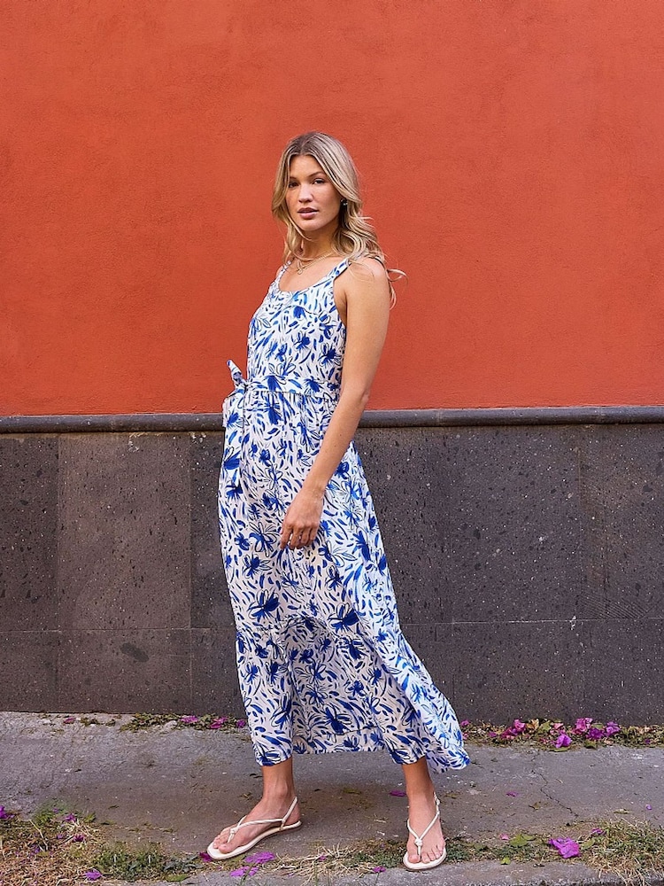 Crew Clothing Blue Flori Abstract Floral Print Sundress - Image 1 of 6