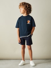 Reiss Washed Navy Nets 9-13 yrs Oversized Cotton Basketball Motif Crew Neck T-Shirt - Image 3 of 5