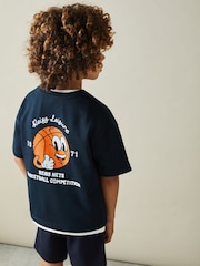 Reiss Washed Navy Nets 9-13 yrs Oversized Cotton Basketball Motif Crew Neck T-Shirt - Image 4 of 5