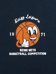 Reiss Washed Navy Nets 9-13 yrs Oversized Cotton Basketball Motif Crew Neck T-Shirt - Image 5 of 5