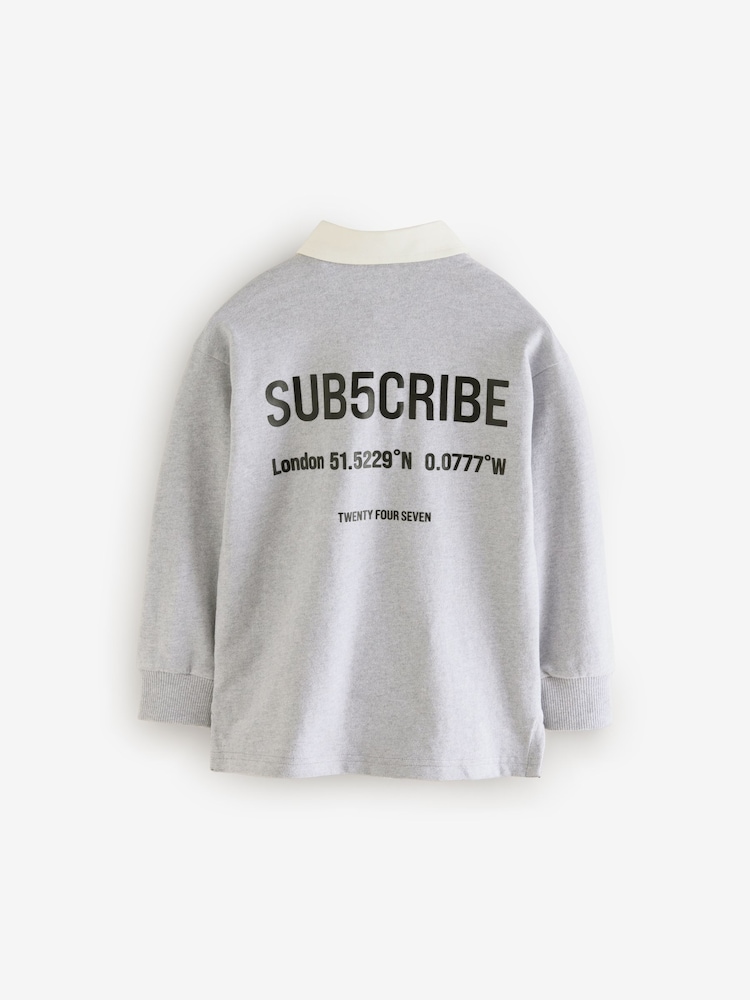 Grey Sub5cribe Long Sleeve Rugby 100% Cotton Polo Shirt (3-16yrs) - Image 2 of 4
