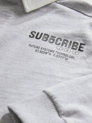 Grey Sub5cribe Long Sleeve Rugby 100% Cotton Polo Shirt (3-16yrs) - Image 3 of 4