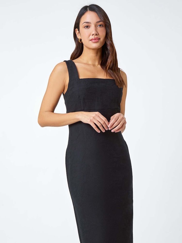 Roman Black Pleat Textured Bodycon Shift Dress - Image 1 of 5