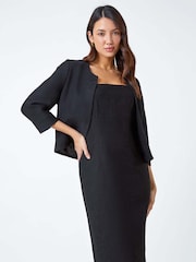 Roman Black Pleat Textured Bodycon Shift Dress - Image 4 of 5