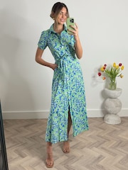 Jolie Moi Green 100% Cotton Short Sleeve Maxi Shirt Dress - Image 1 of 6