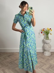 Jolie Moi Green 100% Cotton Short Sleeve Maxi Shirt Dress - Image 4 of 6