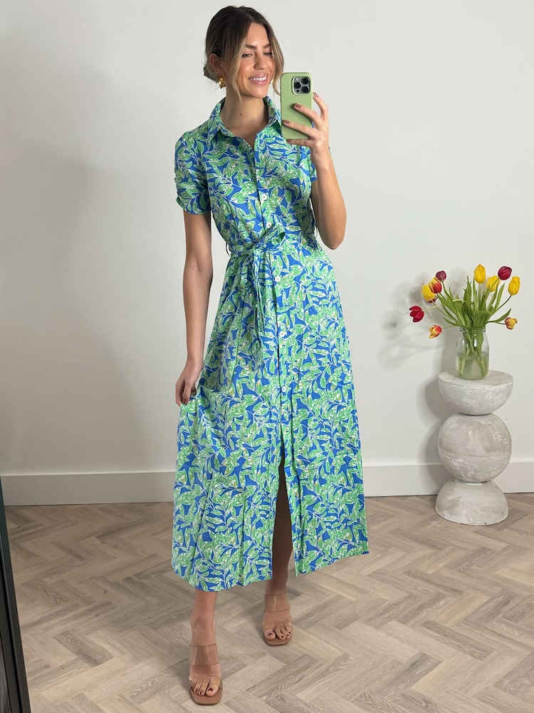 Jolie Moi Green 100% Cotton Short Sleeve Maxi Shirt Dress - Image 6 of 6 Jolie Moi Green 100% Cotton Short Sleeve Maxi Shirt Dress - Image 6 of 6