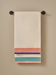 MADE.COM Peach and Blues Dax Border 100% Cotton Towel - Image 2 of 3