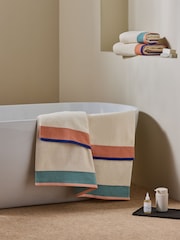 MADE.COM Peach and Blues Dax Border 100% Cotton Towel - Image 3 of 3