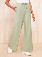 Friends Like These Khaki Green Wide Leg Elasticated Belted Trousers - Image 1 of 4