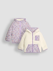 JoJo Maman Bébé Cream Toadstool Ditsy Floral Reversible Hooded Teddy Fleece - Image 1 of 7