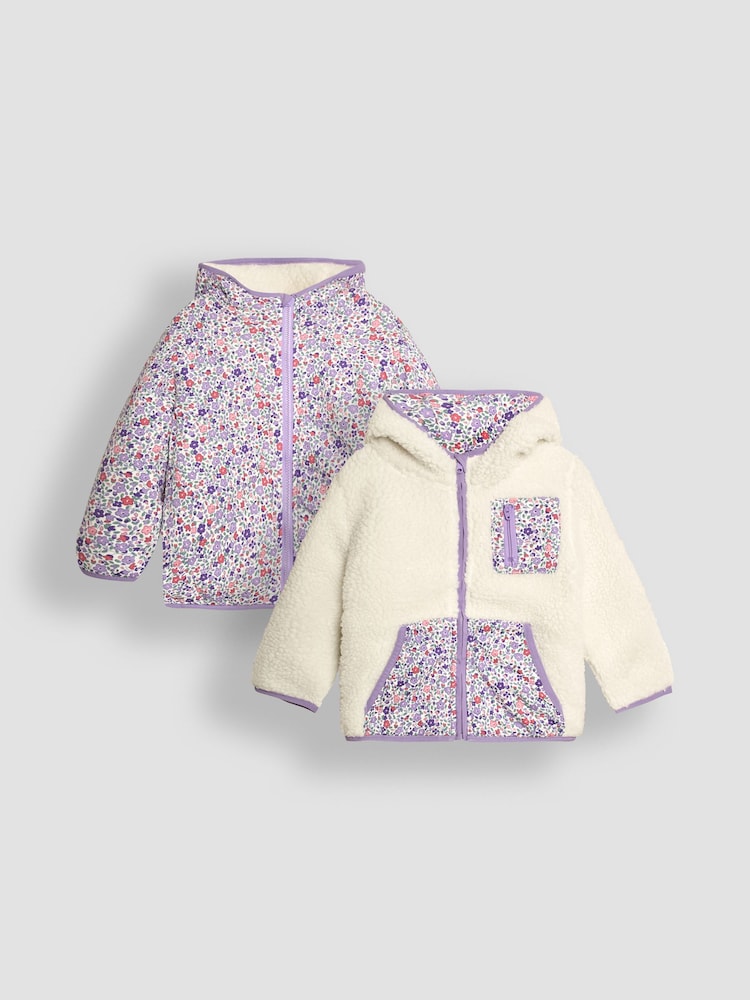 JoJo Maman Bébé Cream Toadstool Ditsy Floral Reversible Hooded Teddy Fleece - Image 1 of 7