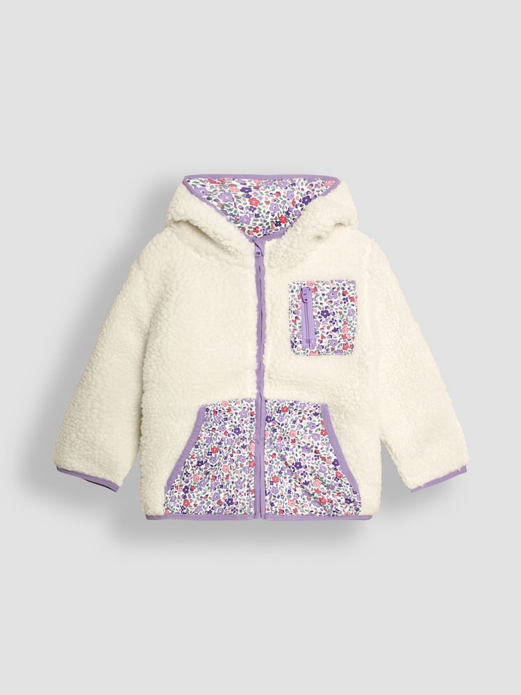 JoJo Maman Bébé Cream Toadstool Ditsy Floral Reversible Hooded Teddy Fleece - Image 2 of 7