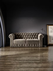 Jay-Be Luxe Velvet Mink Brown Chesterfield 3 Seater Sofa Bed - Image 1 of 6