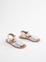 Silver Leather Weave Huaraches Sandals - Image 1 of 6