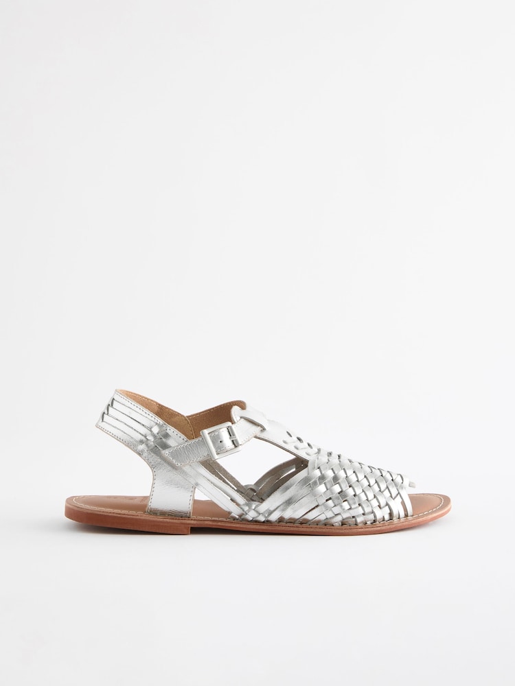 Silver Leather Weave Huaraches Sandals - Image 2 of 6