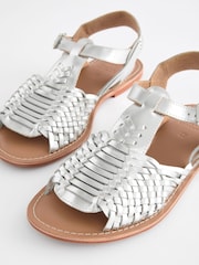Silver Leather Weave Huaraches Sandals - Image 3 of 6