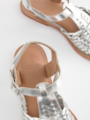 Silver Leather Weave Huaraches Sandals - Image 4 of 6