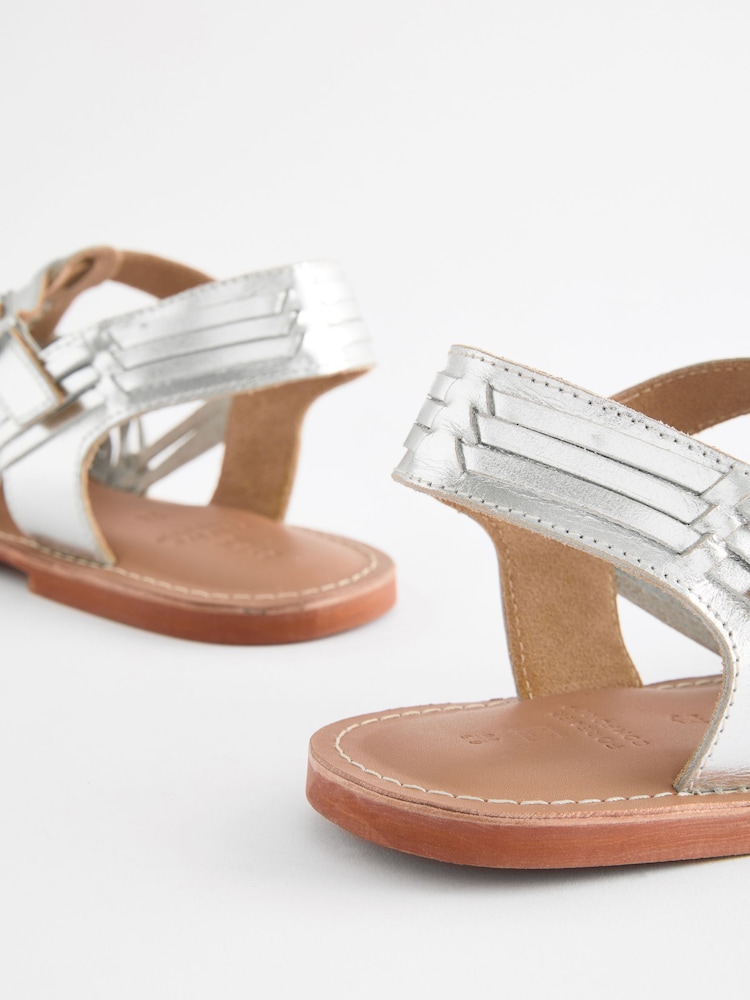 Silver Leather Weave Huaraches Sandals - Image 6 of 6