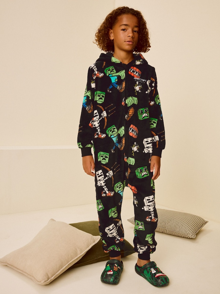 Black/Green Minecraft Fleece All-In-One (5-14yrs) - Image 1 of 7