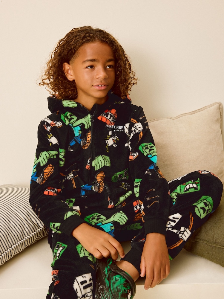 Black/Green Minecraft Fleece All-In-One (5-14yrs) - Image 2 of 7